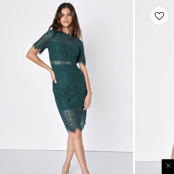 Lulus forrest green sheer lace cocktail dress - Picture 1 of 5
